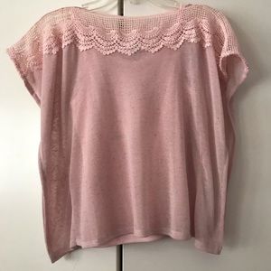 NWT Beautees Pink Crochet Short Sleeve Top